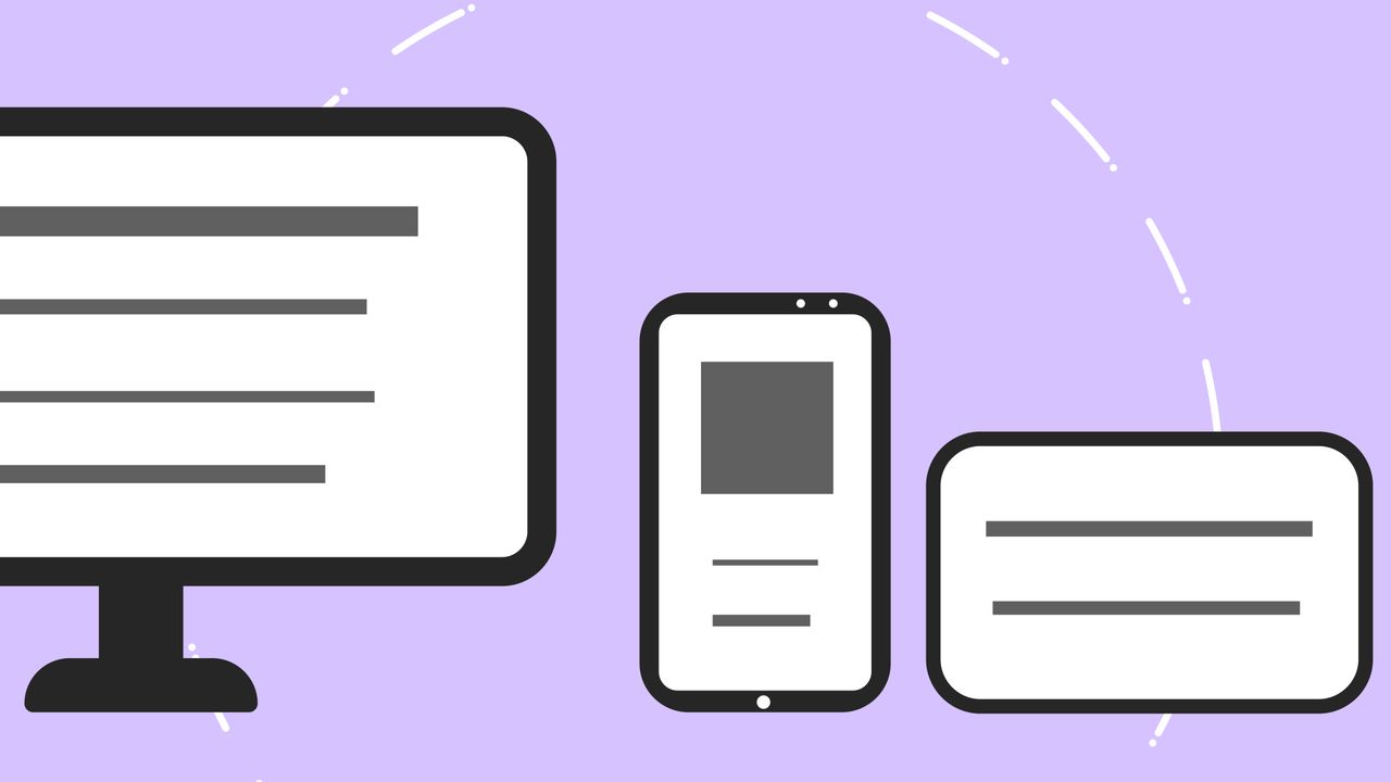 services-05 Vector icons with modern phone near computer monitor and credit card with gray lines on purple background